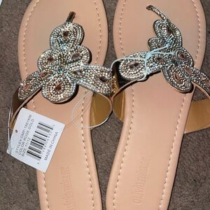 Olivia Miller Gold Embellished Thong Sandals